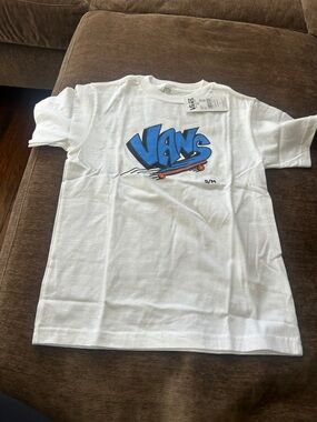 Vans White Short-Sleeve Tee with Blue Skate Logo